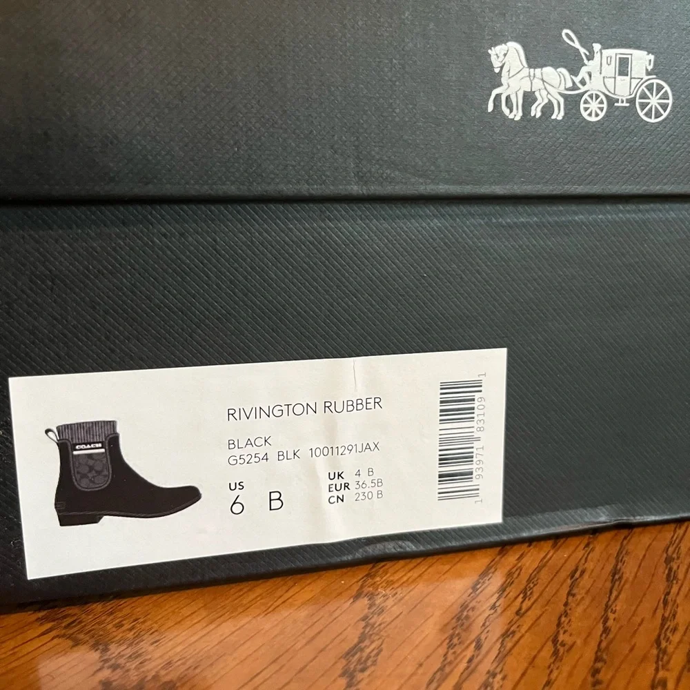 Coach Rivington Rain Bootie Black Rubber 6 B (M) Brand New